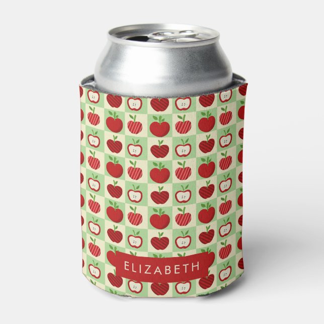 Personalized Apple Fall Check Cozy Teacher Cute Dosenkühler (Kanne Vorderseite)
