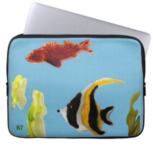Personalized Aquatic Art Fishes Blue Sea Laptopschutzhülle