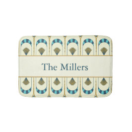 Personalized Art Deco Teal & Gold Geometric Badematte