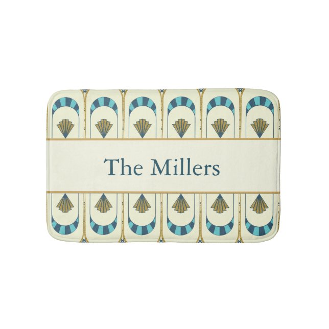 Personalized Art Deco Teal & Gold Geometric Badematte (Vorderseite)