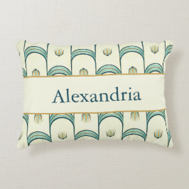 Personalized Art Deco Teal & Gold Geometric Dekokissen