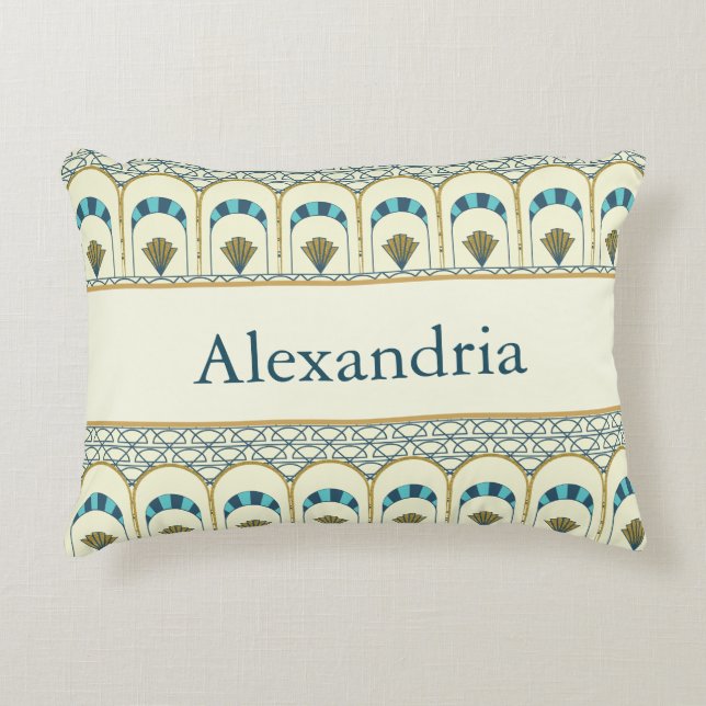 Personalized Art Deco Teal & Gold Geometric Dekokissen (Vorderseite)