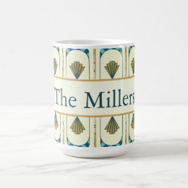 Personalized Art Deco Teal & Gold Geometric Kaffeetasse