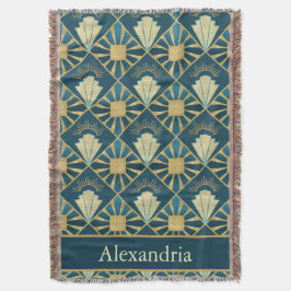 Personalized Art Deco Teal & Gold Geometric Name  Decke