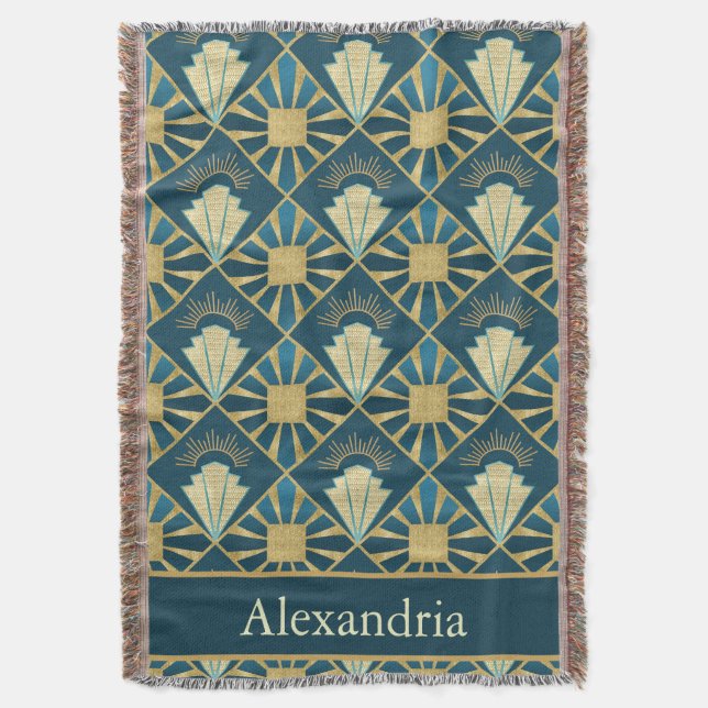Personalized Art Deco Teal & Gold Geometric Name  Decke (Vorderseite Vertikal)