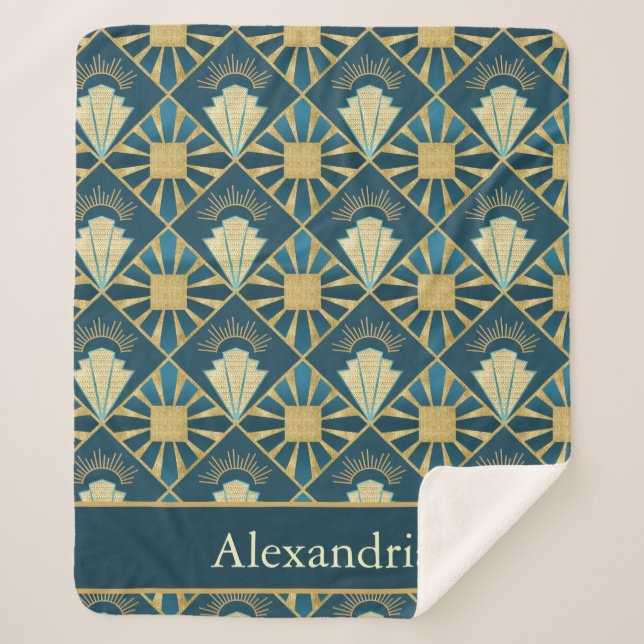 Personalized Art Deco Teal & Gold Geometric Name  Sherpadecke (Vorderseite)