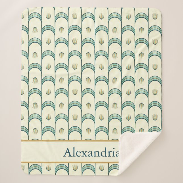 Personalized Art Deco Teal & Gold Geometric Sherpadecke (Vorderseite)