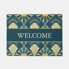 Personalized Art Deco Teal & Gold Welcome Fußmatte