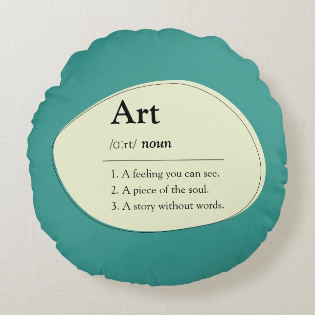 Personalized Art Dictionary Style Teal Pillow Rundes Kissen (Vorderseite)