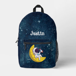 Personalized Astronaut on Moon with Rocket Bedruckter Rucksack