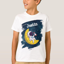 Personalized Astronaut on Moon with Rocket T-Shirt