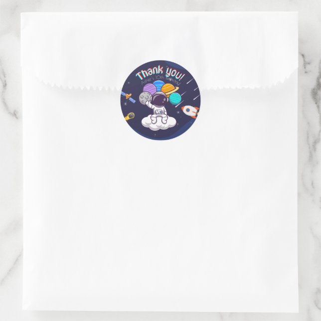 Personalized Astronaut Party Thank-You Runder Aufkleber (Tasche)
