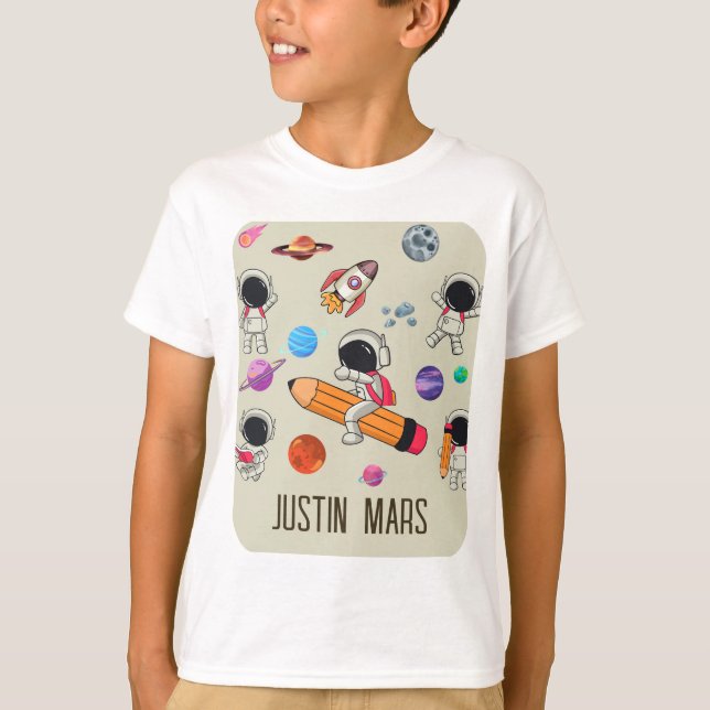 Personalized Astronauts and Planets Back to School T-Shirt (Vorderseite)