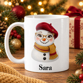 Personalized Auntie Christmas Mug Cute Snowgirl Kaffeetasse