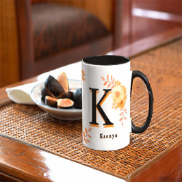 Personalized Autumn Floral Mug - Custom Name & Ini