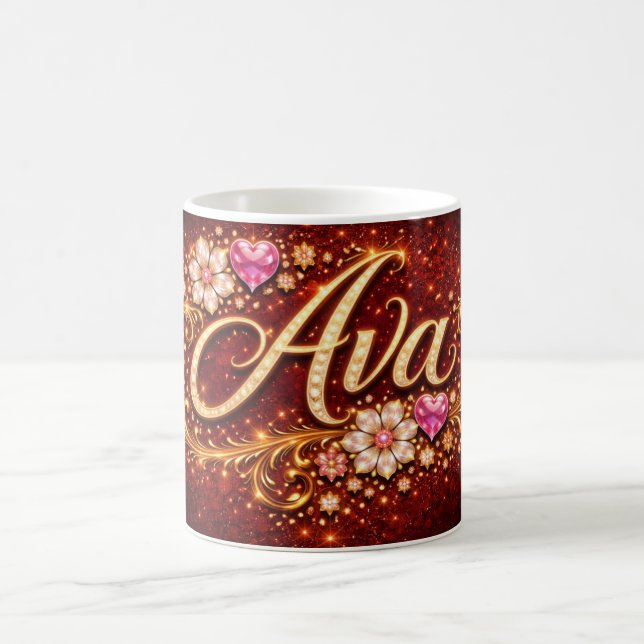 Personalized Ava Mug Gold Pink Heart Romantic Gift (Centre)