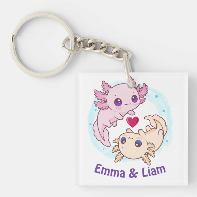 Personalized Axolotl Couple Valentine Keychain Schlüsselanhänger (Vorderseite)