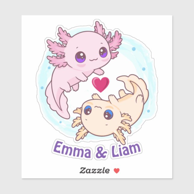 Personalized Axolotl Couple Valentine Sticker (Feuille)