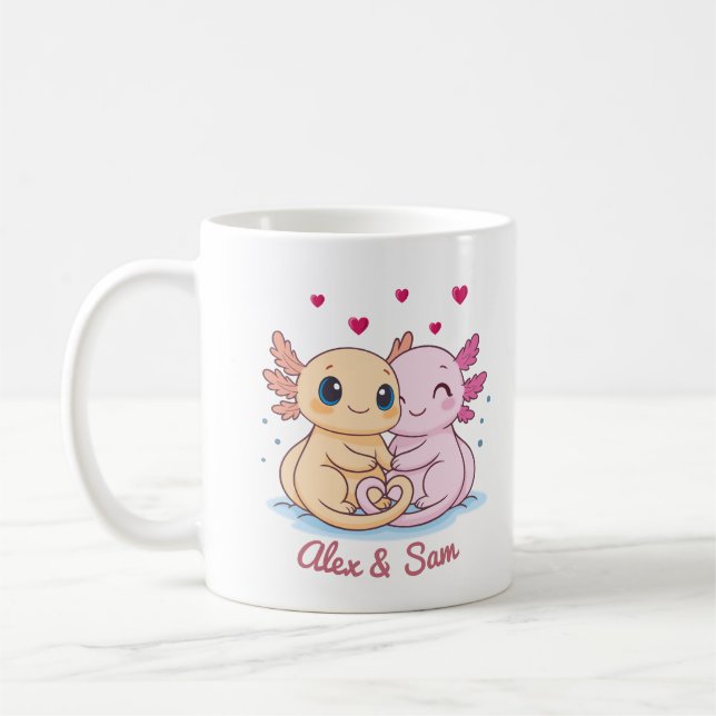 Personalized Axolotl Valentine Mug with Names Kaffeetasse (Links)
