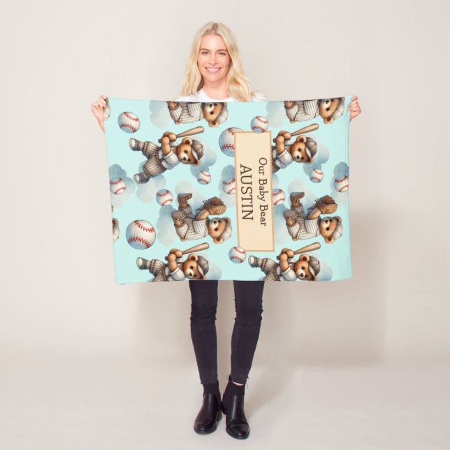 Personalized Baby Blanket – Watercolor Teddy Bears Fleecedecke (Beispiel)