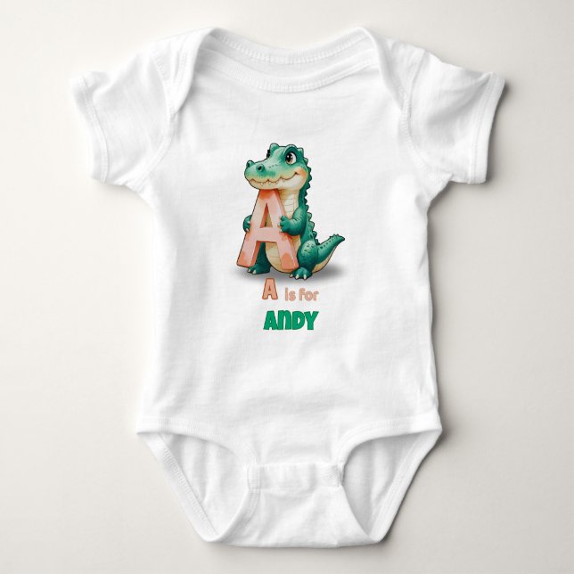 Personalized Baby Bodysuit – A is for Alligator Baby Strampler (Vorderseite)