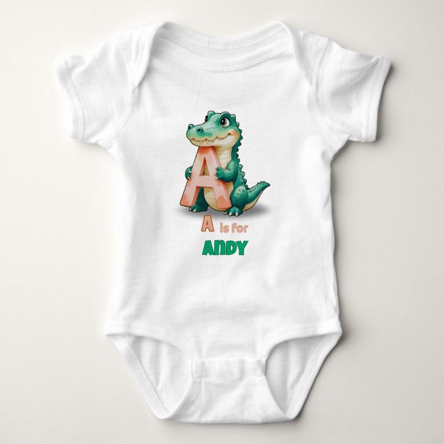 Personalized Baby Bodysuit – A is for Alligator Strampler (Vorderseite)