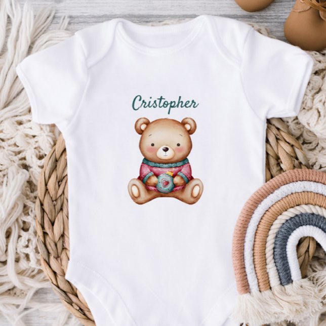 Personalized Baby Bodysuit with Cute Teddy Bear Baby Strampler (Von Creator hochgeladen)
