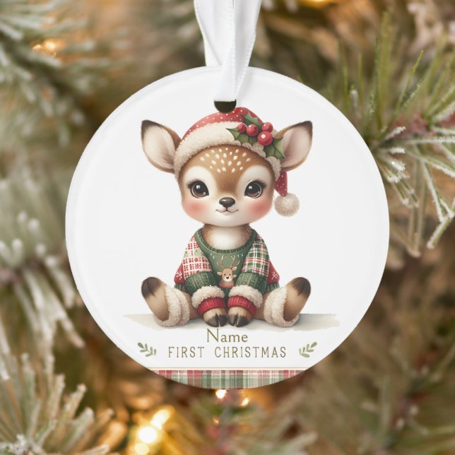 Personalized Baby Deer in Plaid Sweater (Arbre)