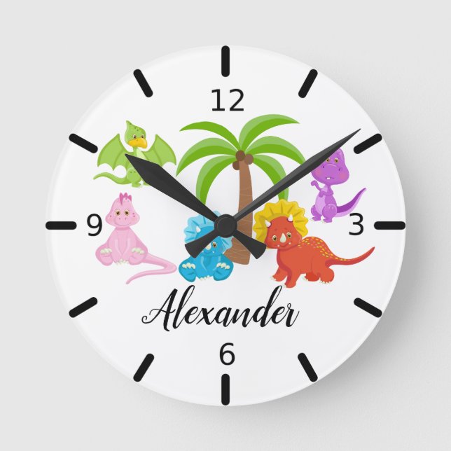 Personalized Baby Dinosaur & Friends Runde Wanduhr (Vorderseite)