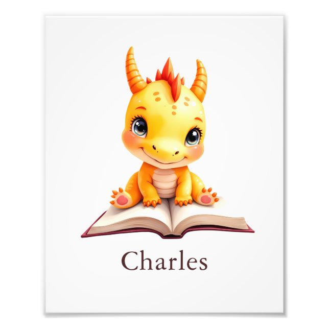 Personalized Baby Dragon Reading Custom Art Print Fotodruck (Vorne)