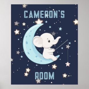 Personalized Baby Elephant Fishing 4 Stars Poster 