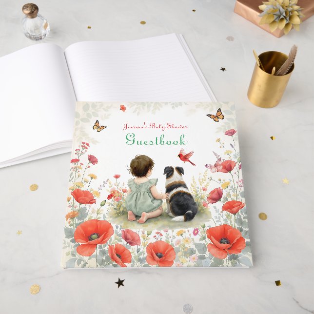 Personalized Baby Girl and her Puppy Baby Shower  Gästebuch (Vorderseite offen)