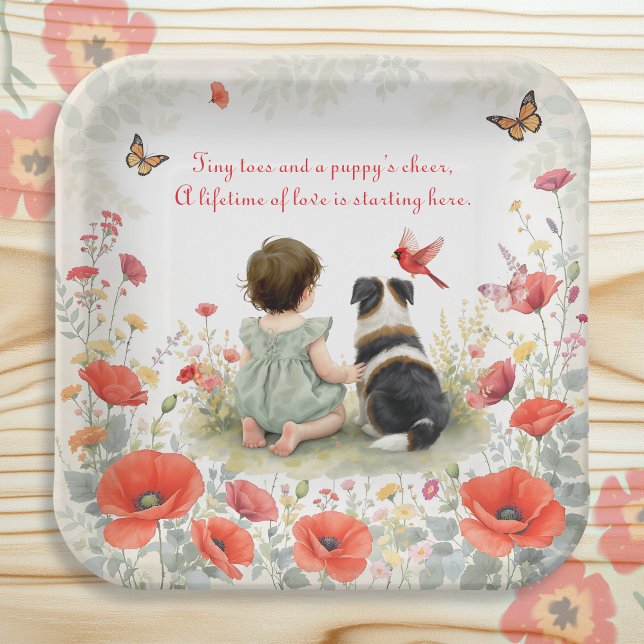 Personalized Baby Girl and her Puppy Baby Shower  Pappteller (Von Creator hochgeladen)
