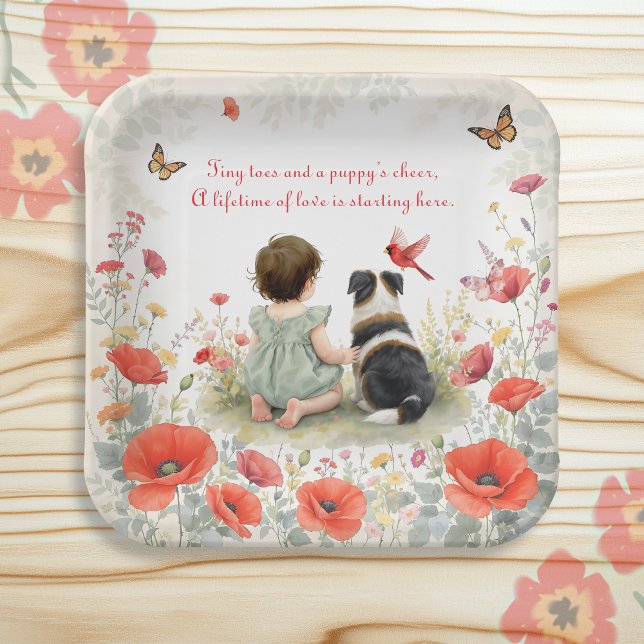 Personalized Baby Girl and her Puppy Baby Shower  Pappteller (Von Creator hochgeladen)