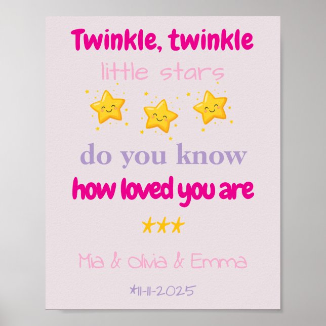 Personalized Baby Girl Triplets Wall Poster (Vorne)