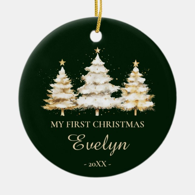 Personalized Baby’s First Christmas (Name & Photo) Keramik Ornament (Vorne)