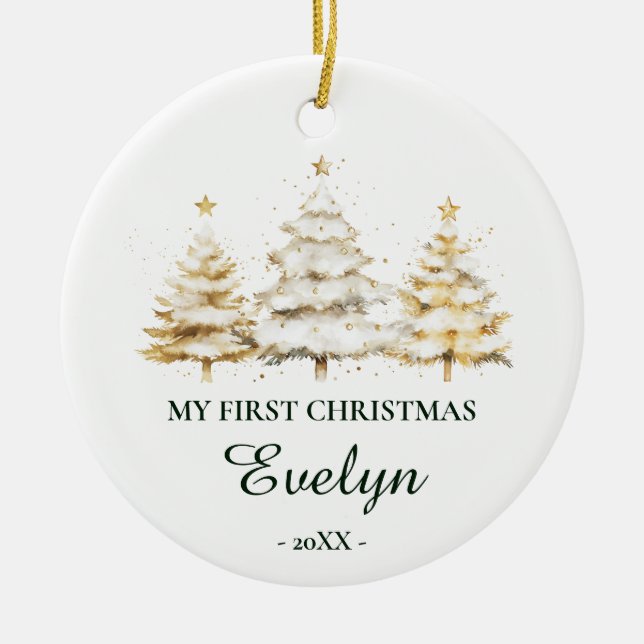 Personalized Baby’s First Christmas (Name & Photo) Keramik Ornament (Vorne)