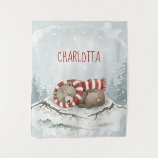 Personalized Baby Wall Art, Sleeping Bear Nursery Wandteppich