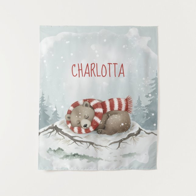 Personalized Baby Wall Art, Sleeping Bear Nursery  Wandteppich (Vorderseite)