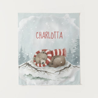 Personalized Baby Wall Art, Sleeping Bear Nursery Wandteppich