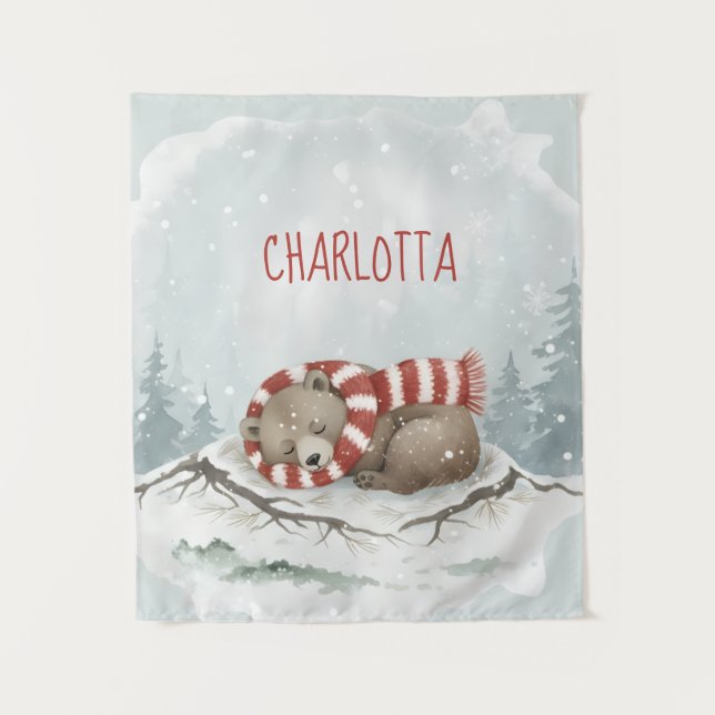 Personalized Baby Wall Art, Sleeping Bear Nursery  Wandteppich (Vorderseite)