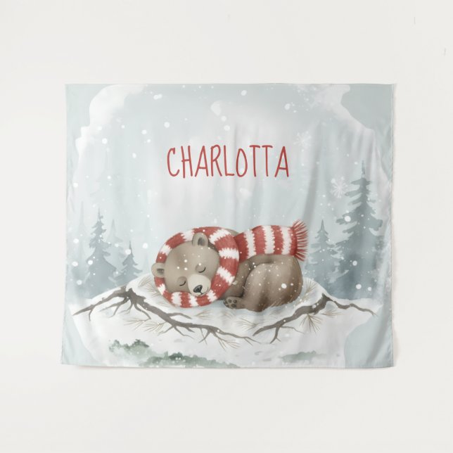 Personalized Baby Wall Art, Sleeping Bear Nursery  Wandteppich (Vorderseite (Horizontal))