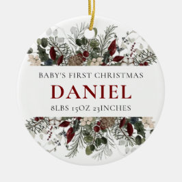 Personalized Baby's 1st Christmas Winter Floral  Keramik Ornament