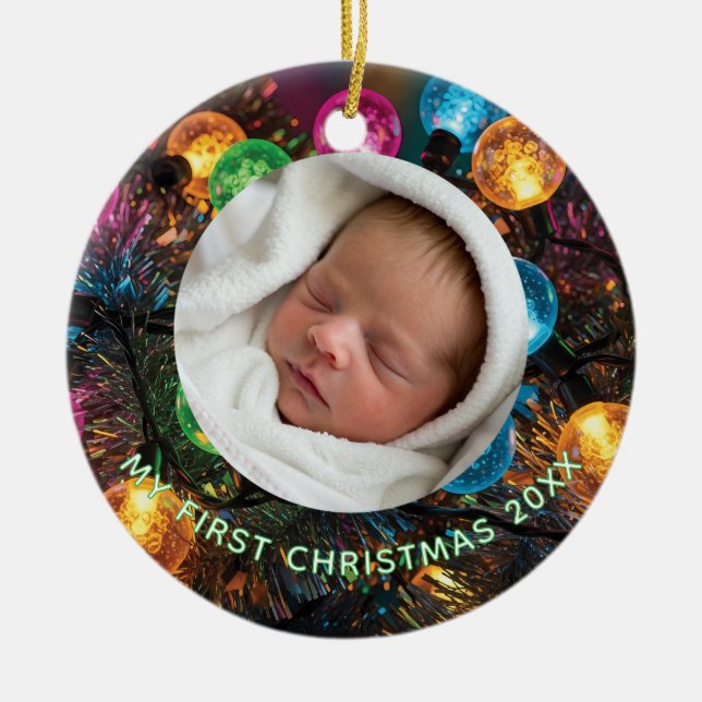 Personalized Baby's First Christmas with Photo Keramik Ornament (Vorne)
