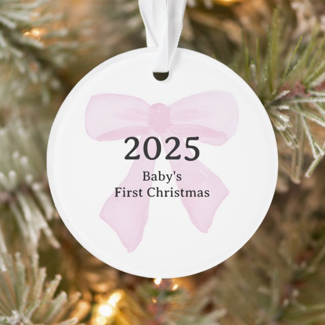 Personalized Baby's First Christmas YEAR Pink Bows Ornament (Baum)