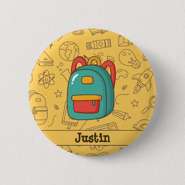 Personalized Back to School Backpack & Doodles Button (Vorderseite)