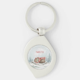 personalized badge sleeping bear winter animal cus schlüsselanhänger