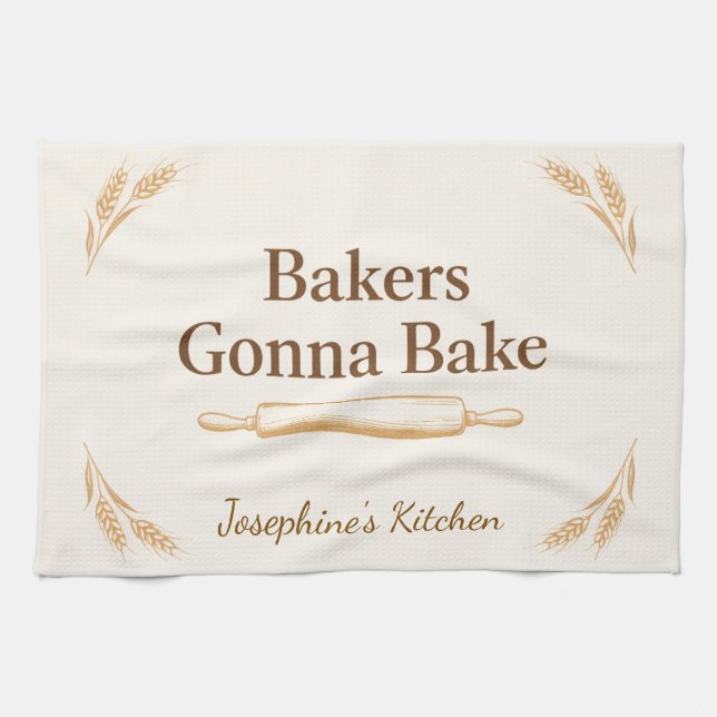 Personalized Bakers Gonna Bake Wheat Rolling Pin  Geschirrtuch (Horizontal)