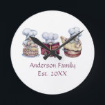 Personalized Baking Gnomes Gift for Couple Runde Wanduhr<br><div class="desc">Cute adorable gnomes on a wall clock. Personalize with your name and the year you were married.</div>