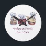 Personalized Baking Gnomes Gift for Couple Runde Wanduhr<br><div class="desc">Cute adorable gnomes on a wall clock. Personalize with your name and the year you were married.</div>